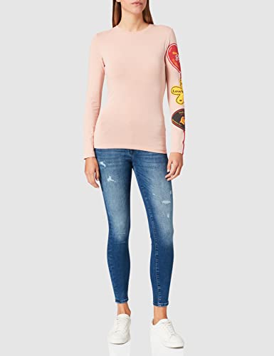 Love Moschino Long-Sleeved t-Shirt with Patch Printed on Sleeve Camiseta, Color Rosa, 42 para Mujer