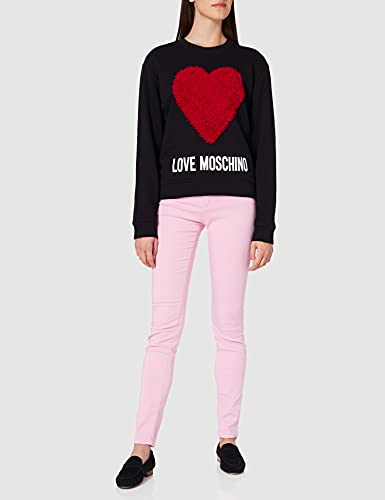 Love Moschino Round Neck Long Sleeved Sweatshirt Maxi Heart with Tulle Ruffle Applique and Logo Print Sudadera, C74+Cuore Rosso, 46 para Mujer