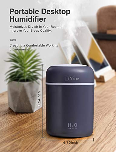 LtYioe Humidificador, Mini Humidificador con Alimentación USB, Función de luz Nocturna y apagado automático, 2 modos de niebla y ncionamiento silencioso, para para hogar, Oficina, Cochea(Negro)