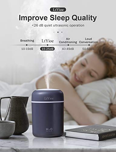 LtYioe Humidificador, Mini Humidificador con Alimentación USB, Función de luz Nocturna y apagado automático, 2 modos de niebla y ncionamiento silencioso, para para hogar, Oficina, Cochea(Negro)