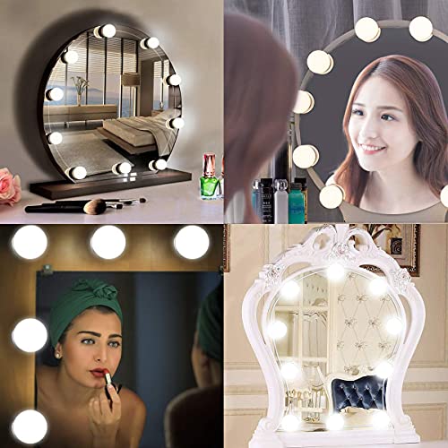 Luces de espejo para maquillaje, luces LED estilo Hollywood con 3 modos de color y 10 bombillas LED regulables para espejo cosmético o luz de maquillaje [Clase de eficiencia energética A++]