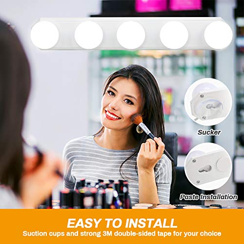 Luces para Espejo de Maquillaje, LED Lámpara de Espejo Cosmético de Tocador con Estilo Hollywood 5 Piezas Bombillas Regulable con USB Puerto, 10 Niveles de Brillo y 3 Modos de Color