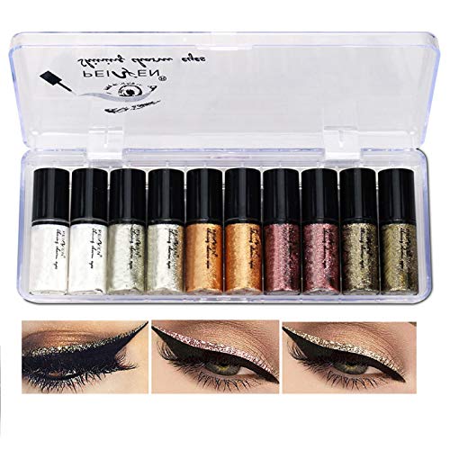 Lucoss Delineador de Ojos de Colores - Liquid Eyeliner Purpurina Juego de Lapiz de Ojos Waterproof Brillo