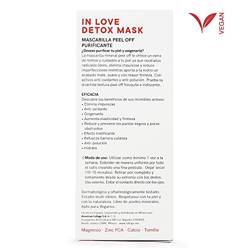 LULLAGE Mascarilla Mineral Purificante Peel-Off, 40 ml | Neutralizante y Anti-Polución para Piel Mixta - Grasa | Tratamiento VEGANO y Natural | Detox, Antioxidante y Oxigenante, In Love Detox Mask