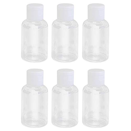 Lurrose 6 Unids 50 ml Botella de muestra de plástico vacía recipiente contenedor pote con tapa plegable para emulsión de gel de ducha de agua emoliente