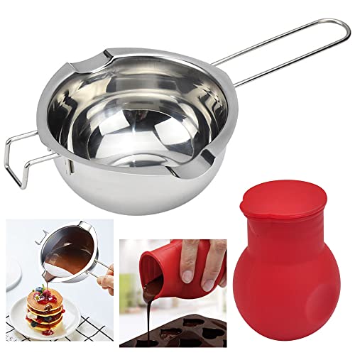 LYTIVAGEN 2 PCS Olla para Baño María y Fusión de Chocolate Pot de Silicona Cazo Baño María Olla de Derretir de Acero Inoxidable Recipiente Fundir Chocolate Melting Pot para Mantequilla Queso Jabones