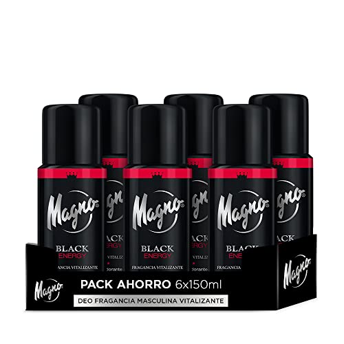 Magno - Desodorante Spray Black – 6uds de 150ml (900ml) – Fragancia masculina energizante – Protección durante todo el día