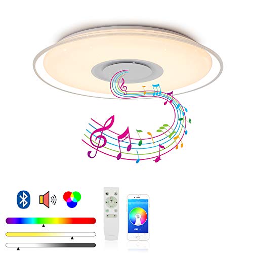 MAKELONG Iluminación de techo de interior, 36W 450mm 3000lm, Plafonnier Plafón LED Lámpara de Techo con Altavoz Bluetooth, 3000-6500K + RGB ajustable candelabro, Modo de luz nocturna, APP Disponible