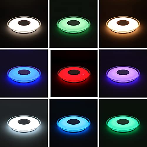 MAKELONG Iluminación de techo de interior, 36W 450mm 3000lm, Plafonnier Plafón LED Lámpara de Techo con Altavoz Bluetooth, 3000-6500K + RGB ajustable candelabro, Modo de luz nocturna, APP Disponible