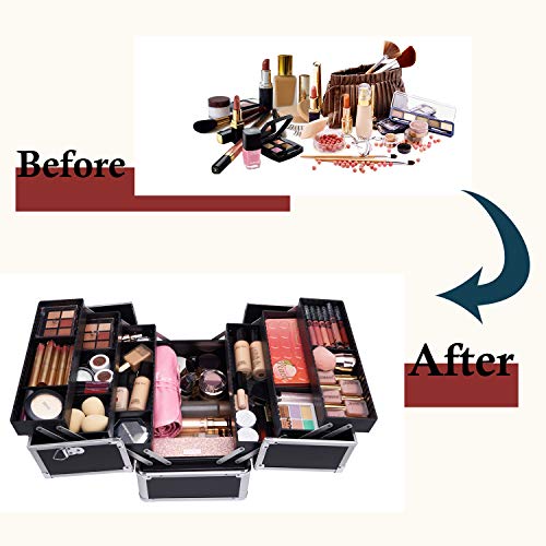 Maletin Maquillaje Profesional Estuche Maquillaje Neceser Maquillaje Joyero Organizador Mujer Maletin de Manicura Peluqueria Caja Maquillaje Cosméticos de Viaje con Correa para el Hombro Negro