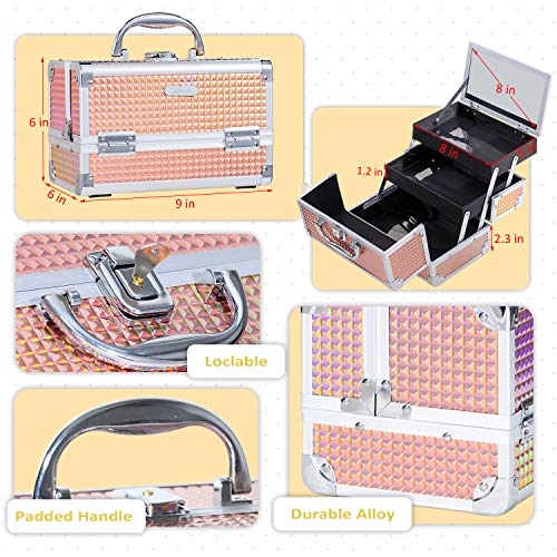 Maletin Maquillaje Profesional Estuche Neceser Maquillaje Beauty Case Cosméticos Organizador de Viaje Maletin de Manicura Makeup Peluqueria Joyero Caja con Espejo para Niña , Naranja Brillante