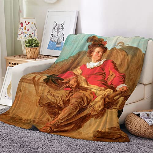 Manta Estampada Franela 3D, Suave Y Mullida Manta CáLida para Adultos Y NiñOs, para Cama, Sofá, Sala De Estar, Pintura Famosa Fragonard Vestido con Ropa Española 150×200 cm