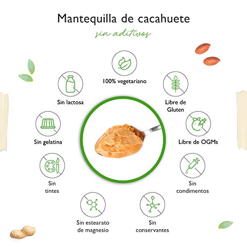 Mantequilla de cacahuete crujiente - 1kg de mantequilla de cacahuete natural sin aditivos - 30% de contenido en proteínas - mantequilla de cacahuete sin sal añadida, aceite o grasa de palma - vegano