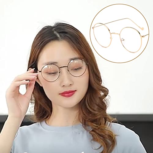 Maquillaje gafas redondas Lente transparente Metal Marco Retro Eyewass Decorativo Golden Golden