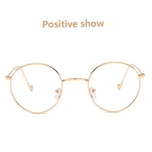 Maquillaje gafas redondas Lente transparente Metal Marco Retro Eyewass Decorativo Golden Golden