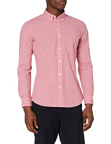 Marca Amazon - MERAKI Camisa Manga Larga de Algodón Entallada Hombre, Rojo (Red), XL, Label: XL