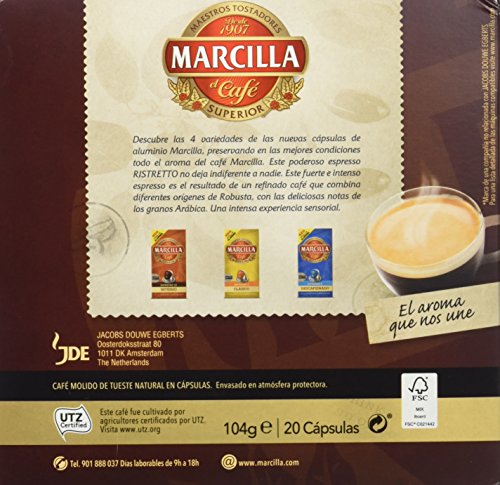 Marcilla Café Ristretto - 200 cápsulas compatibles con máquinas Nespresso*® (10 paquetes de 20 unidades)