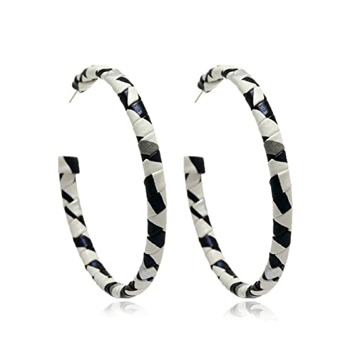 MARSPOWER Pendientes en Forma de C de Cuero a Rayas en Blanco y Negro Pendientes creativos Simples Diseño de nicho de Moda Joyería para Mujer - Blanco y Negro