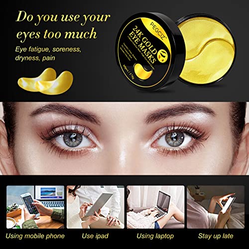 Máscara De Ojos De Oro De 24 Quilates, Máscara De Colágeno Para Ojos,Parches De Ojos Antienvejecimiento, Máscaras De Tratamiento De Ojos, Ojeras 60 Piezas / 30 Pares