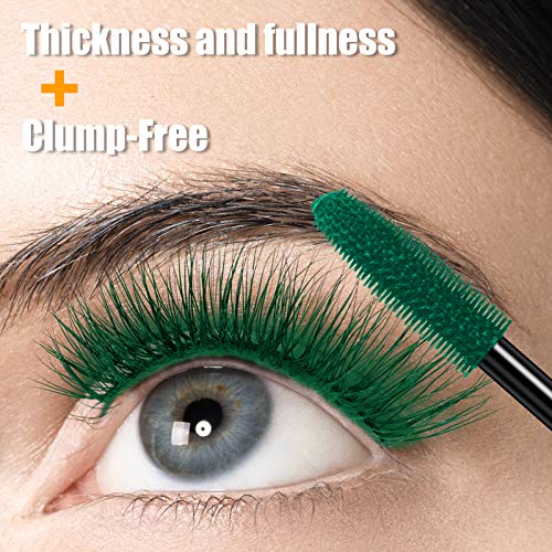 Máscara de pestañas de fibra de seda 4D a prueba de agua con cepillo de peine de pestañas plegable Verde - Maquillaje de ojos natural para alargar, dar volumen, de larga duración