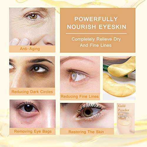 Máscara para Ojos de Colágeno, 24K Oro Parches para los Ojos, Eye Mask, Contorno de Ojos Antiarrugas, Anti Edad para Ojeras, Bolsas, Patas de Gallo e hinchazón 25 pares