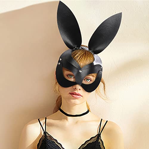 Máscaras Carnaval Damas, Media MáScara Conejo de San ValentíN Veneciana Sexy, Cuero Catwoman Negro Pu con Orejas Largas Mascarada Navidad Fiesta Club Nocturno Accesorios para Disfraces Cosplay