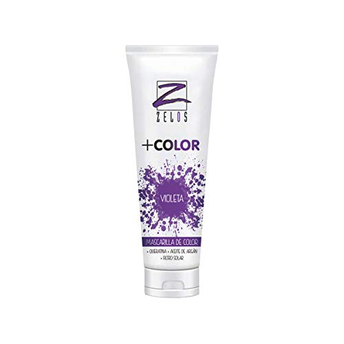 Mascarilla de Color para el Pelo - Violeta - 200 ml - Mascarilla Acondicionadora - Queratina y Aceite de Argán - Potencia el Color Desgastado o Crea Tonos Fantasía - Uso Profesional - Zelos +Color