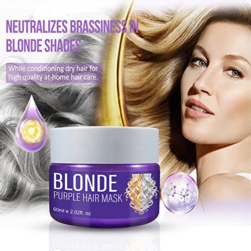 Mascarilla de Pelo Morado, Mascarilla Intensiva Violeta Matizadora, Mascarilla de Pelo Morado, Adiós al Amarillo, Tratamiento Capilar para Neutralizar Tonos Amarillos (60 ml)