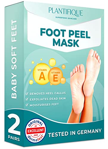 Mascarilla Exfoliante Pies de Vitaminas probada dermatológicamente - calcetines exfoliantes de pies para callos y peeling pies de Plantifique - Eficaz para callos, piel muerta y seca - 2 pares