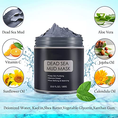 Máscarilla Facial de Barro de Mar Muerto 300g, Mascarilla Facial Hidratante, Limpieza Profunda Mascarilla Purificante e Exfoliante, Arcillas Faciales para Anti Poros Acné Puntos Negros Espinillas