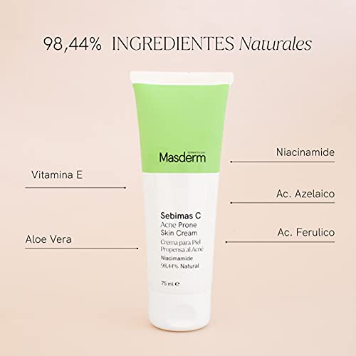 MASDERM | Crema Antiacne para Granos, Puntos Negros y Espinillas | Crema Acne 75 ml | Acne Tratamiento Juvenil Adolescentes | Piel Grasa | Crema Granos Cara y Espalda | Ácido Azelaico | Hidratante