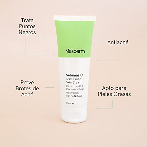 MASDERM | Crema Antiacne para Granos, Puntos Negros y Espinillas | Crema Acne 75 ml | Acne Tratamiento Juvenil Adolescentes | Piel Grasa | Crema Granos Cara y Espalda | Ácido Azelaico | Hidratante