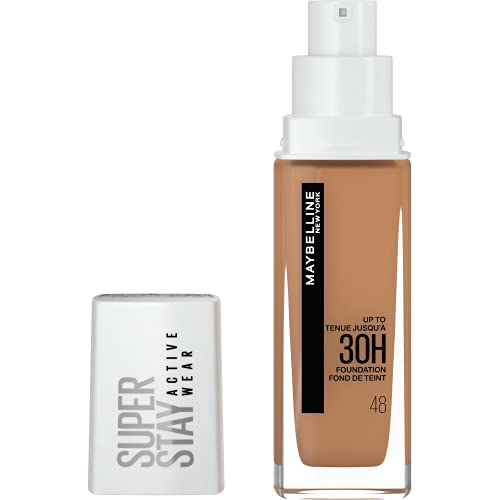 Maybelline New York, Base de maquillaje Superstay Active Wear 30H, Larga duración, Waterproof, Alta cobertura, Acabado mate, Tono 48 Sun Beige, 30 ml