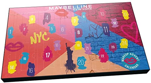 Maybelline New York Calendario de adviento de maquillaje - Sorprende con 24 productos de la marca - incluye maquillaje para ojos, rostro, labios y uñas