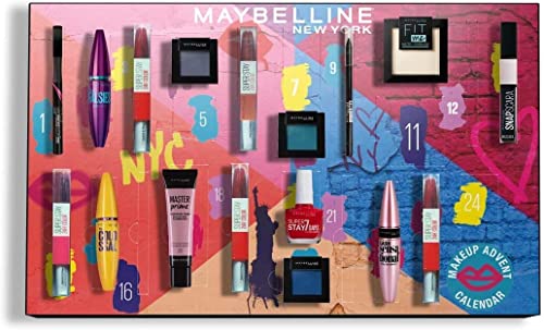 Maybelline New York Calendario de adviento de maquillaje - Sorprende con 24 productos de la marca - incluye maquillaje para ojos, rostro, labios y uñas