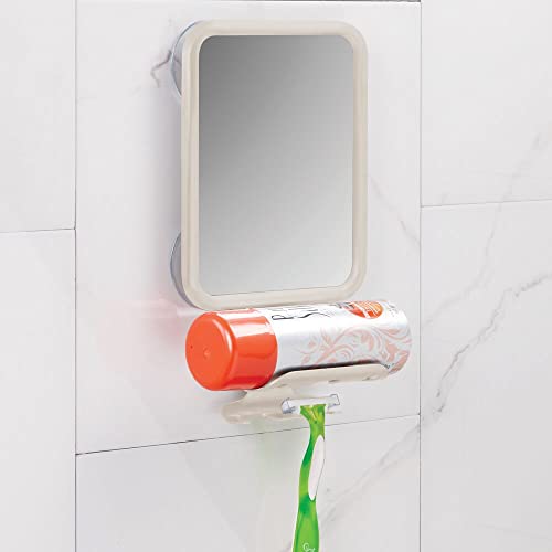 mDesign Espejo de pared con ventosas – Práctico espejo para afeitarse en la ducha con soporte para cuchillas y estante para la espuma – También como espejo de maquillaje para el baño – color crema