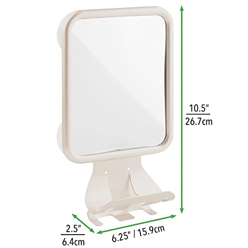 mDesign Espejo de pared con ventosas – Práctico espejo para afeitarse en la ducha con soporte para cuchillas y estante para la espuma – También como espejo de maquillaje para el baño – color crema