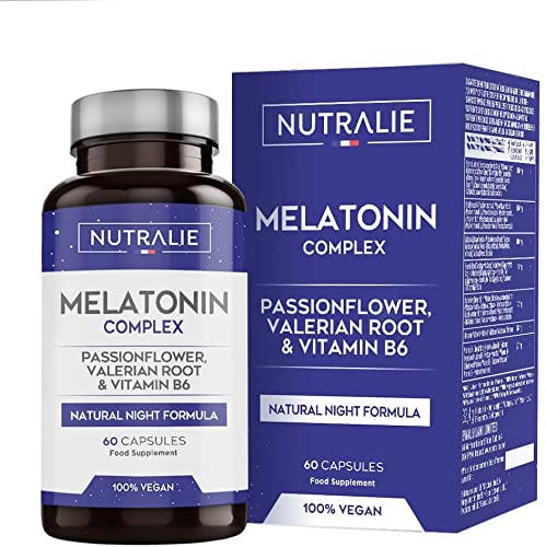 Melatonina Pura 1,8mg con Valeriana y Tila | Conciliar el Sueño, Insomnio y Descansar Mejor con Melatonina, Valeriana, Tila, Pasiflora, Melisa y Amapola de California | 60 Cápsulas Veganas Nutralie