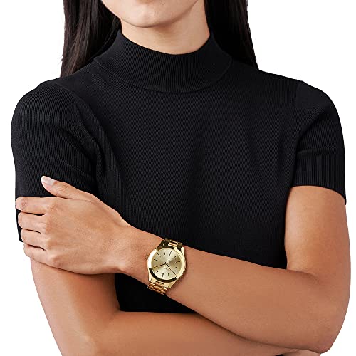 Michael Kors Reloj para Mujer SLIM RUNRAY, Tamaño de Caja de 42 mm, Movimiento de Tres Manecillas, Correa de Acero Inoxidable, Dorado