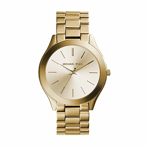 Michael Kors Reloj para Mujer SLIM RUNRAY, Tamaño de Caja de 42 mm, Movimiento de Tres Manecillas, Correa de Acero Inoxidable, Dorado