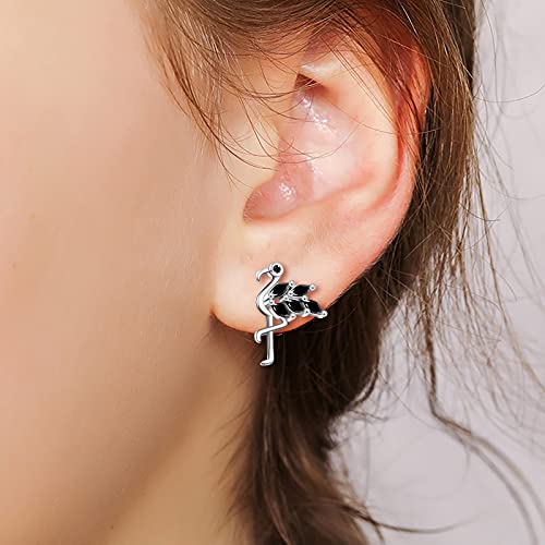 MicLee-Cristal negro adornado con un lindo animal flamenco S925 Pendientes de plata esterlina Moda de lujo ligero adecuado para regalos de mujer Color: Plata