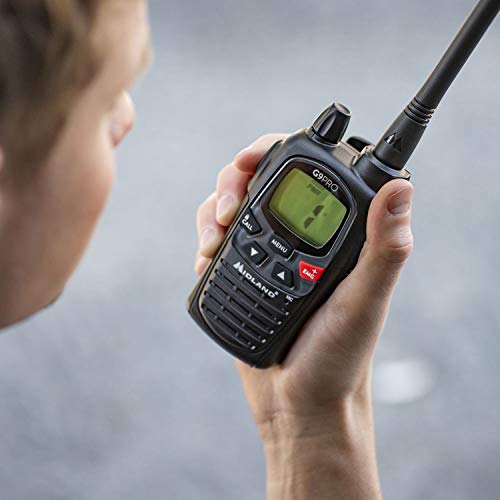 Midland C1385 - G9 Pro PMR446-69 LPD - Radio (16 Canales, Resistente al Agua, IPX4, botón de Alta y Baja Potencia, función de Emergencia, Incluye Cargador y batería de 1800 mAh) Negro