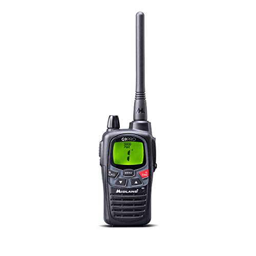 Midland C1385 - G9 Pro PMR446-69 LPD - Radio (16 Canales, Resistente al Agua, IPX4, botón de Alta y Baja Potencia, función de Emergencia, Incluye Cargador y batería de 1800 mAh) Negro