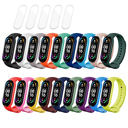 MIJOBS 23 Piezas = 5 TPU Protector + 18 Piezas Correas para Mi Band 6 Pulseras de Repuesto Pulseras de Silicona Compatible con Miband 5 Pulseras Miband 6 Correa Amazfit Band 5 Correas de Deportivas