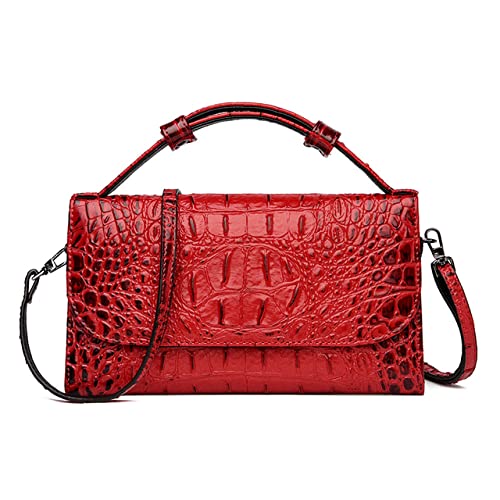 MIMITU Patrón de cocodrilo de cuero Bolsos de hombro pequeños Bolso de mano de lujo de cuero de vaca para mujer Bolsos de noche de fiesta, rojo