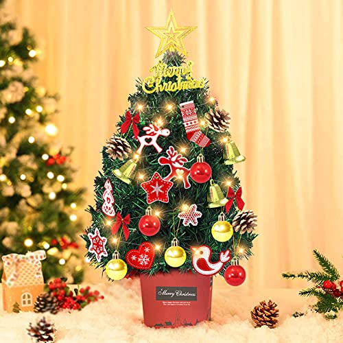 Mini árboles de Navidad,30cm Árbol de Navidad Mini Abeto con LED,Árbol de Navidad Artificial,Árbol de Pino de Navidad,Mini árbol de Navidad con Fibra,Abeto Navideño,Decoración de la Navidad