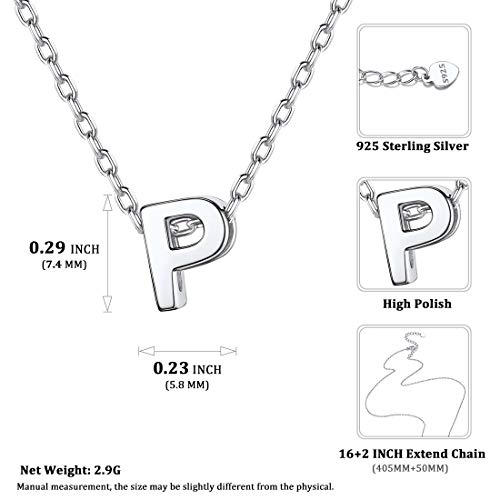 Mini Letra Colgante Inicial P Charm Collar Moderna para Muchachas Letras Primeras Nombres Plata de Ley 925 Cadena Elegante Platino Plateado de Mujeres