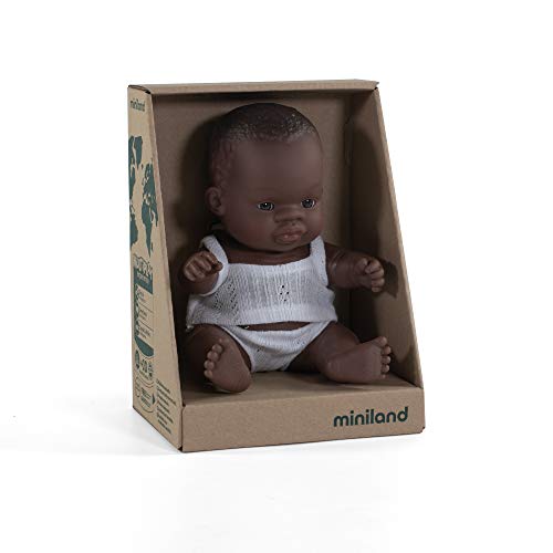 Miniland- Baby Africana Niña 21cm. Muñeco, Color Real, 21 cm (31124)