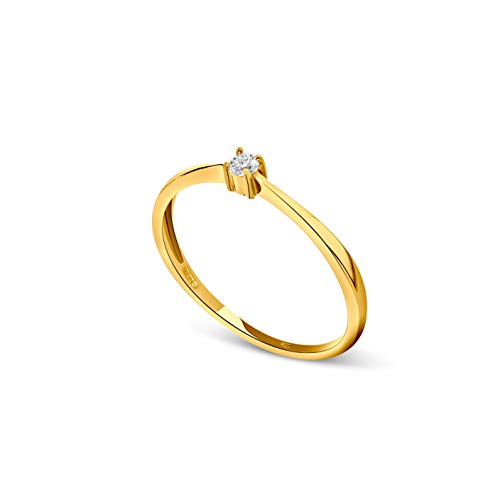 Miore - Anillo de compromiso para mujer, oro blanco de 9 quilates/oro 375, diamante brillante de 0,05 ct