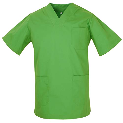 MISEMIYA - Casaca Unisex Cuello Pico Mangas Cortas Uniforme Laboral CLINICA Hospital Limpieza Veterinaria SANIDAD Médico Enferme - Ref.817 - S, Verde Manzana